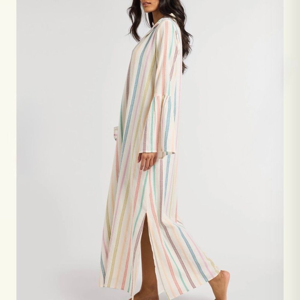 MILLE Jacqueline Striped Maxi Dress Size Small Bell Sleeve Embroidered Cotton - Picture 14 of 15